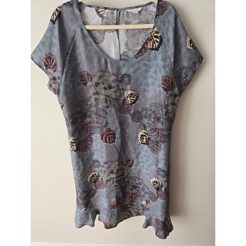 Garnet Hill Women's Gray Floral Silk Tunic Dress Size 18
